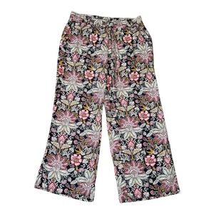 LOFT Floral Print Wide Leg Cropped Pants Smocked Waist Casual Comfy‎ Size Small